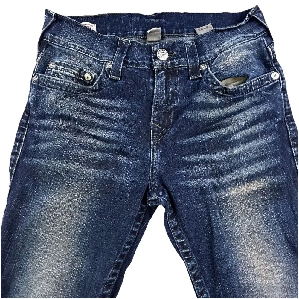 True Religion Jeans Mens 30x33 Blue Rocco Relaxed Skinny Whiskering Embroidered
